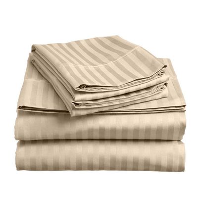 Light Brown Stripe Duvet Cover Queen -6pc Set
W-220 x L-240cm, Stripe F/B
1pc Fitted Sheet 180x200+30 cm Stripe F/B
2pc Pillowcover 50x75+15 Stripe F/B           
2pc Pillowcase 50x75+5 Stripe F/B