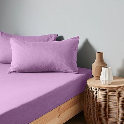  Jersey 1PC Fitted Sheet Purple- 90x190+25,  Jersey 1PC Pillowcase 48x74+ 12cm