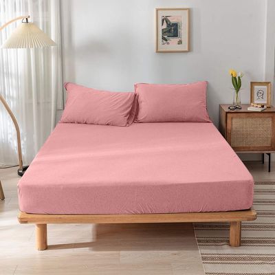  Jersey 1PC Fitted Sheet Pink- 120x200+30, 2pc Pillowcase 48x74+12cm