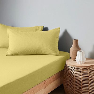  Jersey 1PC Fitted Sheet Yellow- 160x200+30, 2pc Pillowcase 48x74+12cm