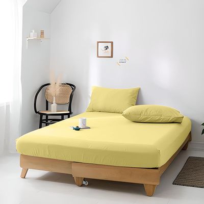  Jersey 1PC Fitted Sheet Yellow- 180x200+30, 2pc Pillowcase 48x74+12cm