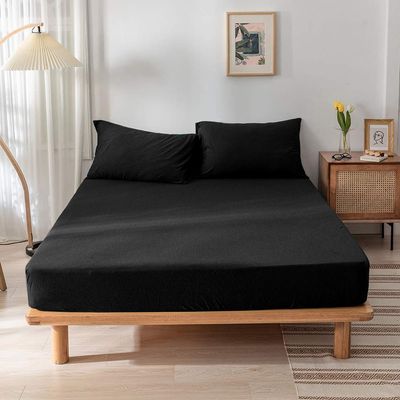  Jersey 1PC Fitted Sheet Black-200x200+30, 2pc Pillowcase 48x74+12cm