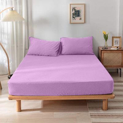  Jersey 1PC Fitted Sheet Purple-200x200+30, 2pc Pillowcase 48x74+12cm