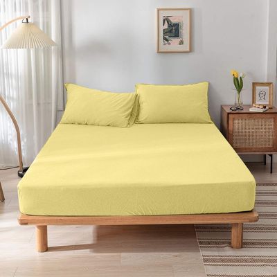  Jersey 1PC Fitted Sheet Yellow-200x200+30, 2pc Pillowcase 48x74+12cm