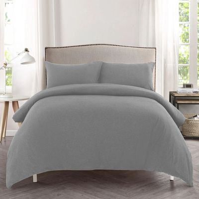 Cotton Home Jersey 1PC Duvet Cover Grey-200x200, 2pc Pillowcase 48x74+12cm