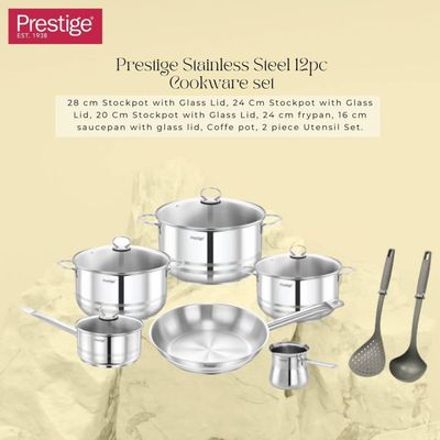 PRESTIGE STAINLESS STEEL 12 PCS INDUCTION BASE COOKWARE SET