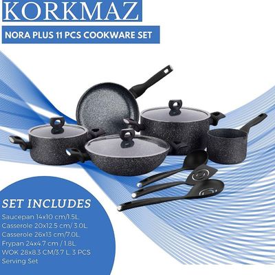 KORKMAZ NORA PLUS 11 PCS INDUCTION BASE COOKWARE SET