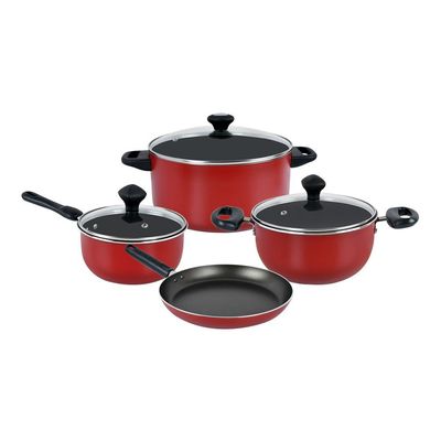 
Prestige 7 Piece NonStick Cast Aluminium Cookware sets| Non Stick Aluminium | Casserole | Sauce Pan | Fry Pan  Red