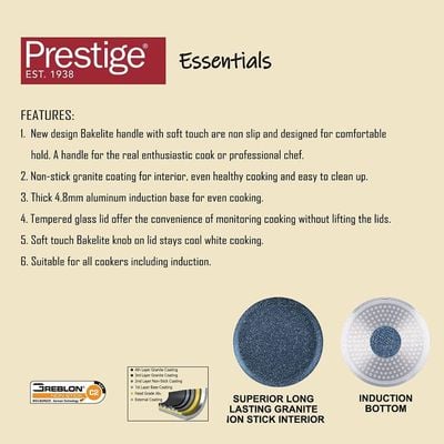 Prestige Essentials Granite 7 Piece NonStick Cast Aluminium Cookware sets | Induction Base | Non Stick Aluminium | Granite Casserole | Granite Fry Pan Blue