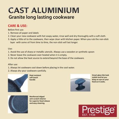 Prestige Essentials Granite 12 Piece NonStick Cast Aluminium Cookware sets | Induction Base | Non Stick Aluminium | Granite Casserole | Granite Fry Pan Blue