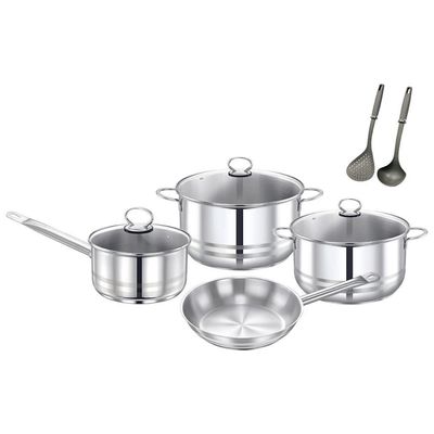 Prestige Stainless Steel 9Pc Cookware Set | Stainless Steel Cooking Set | Pots and Pans Set | stainless steel saucepan and Casserole with Glass Lid