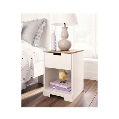 Modena Bed Side Table Nightstand-Oak & white