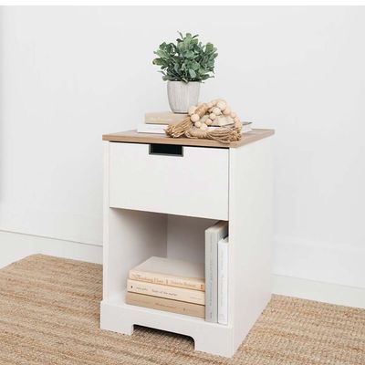 Modena Bed Side Table Nightstand-Oak & white