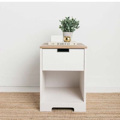 Modena Bed Side Table Nightstand-Oak & white