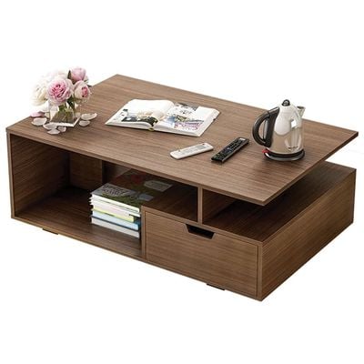 Aneya Floor Shelf Coffee Table with Storage-Walnut