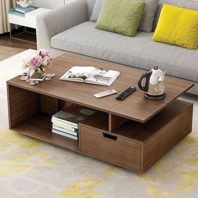 Aneya Floor Shelf Coffee Table with Storage-Walnut