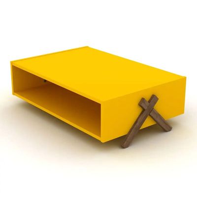Jaeleah Cross Legs Coffee Table with Storage-Yellow