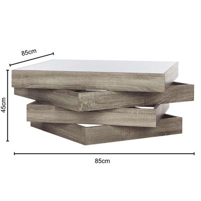 Geometric Wooden Coffee Table in Oak Grey Finish | Modern Center Table for Living Room | Unique Contemporary Design | Durable Engineered Wood | Compact & Stylish Table for Homes & Apartments | Easy to Assemble