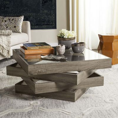 Geometric Wooden Coffee Table in Oak Grey Finish | Modern Center Table for Living Room | Unique Contemporary Design | Durable Engineered Wood | Compact & Stylish Table for Homes & Apartments | Easy to Assemble