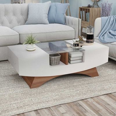  2-Drawer Contemporary Coffee Table | Sleek White Center Table for Living Room | Modern Minimalist Design | Durable Wooden Construction | Space-Saving Table with Hidden Storage | Ideal for Homes & Apartments