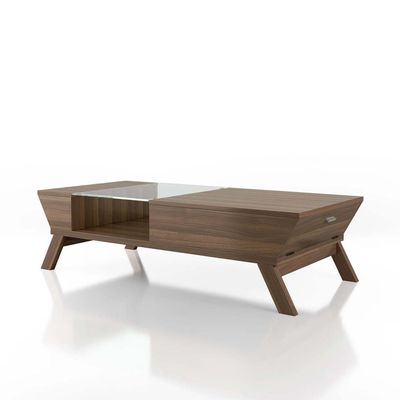 Browson Mid-Century Modern Glass Insert Coffee Table Brown