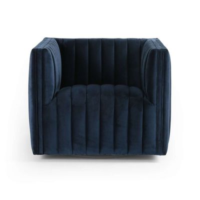 Augustine Channel Tufted Chair-Navy Blue Velvet