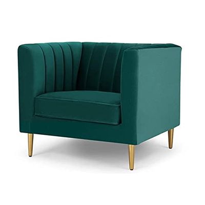 Box Tufted Channel Armchair in Green-Modern Upholstered Accent Chair with Box Tufting-Stylish Channel Stitch Design-Comfortable Armchair for Living Room or Bedroom-Soft Fabric Finish-Sturdy Frame Construction-Contemporary Lounge Seating for Home or Office
