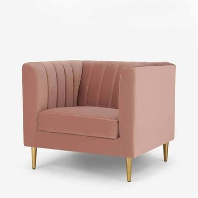 Box Tufted Channel Armchair-Pink