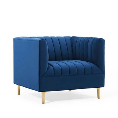 Box Tufted Channel Armchair-Blue