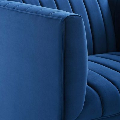 Box Tufted Channel Armchair in Blue-Modern Upholstered Accent Chair with Box Tufting-Stylish Channel Stitch Design-Comfortable Armchair for Living Room or Bedroom-Soft Fabric Finish-Sturdy Frame Construction-Contemporary Lounge Seating for Home or Office