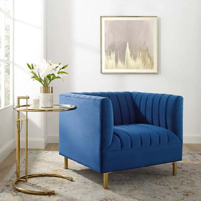 Box Tufted Channel Armchair-Blue