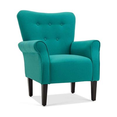 Andrew Button Tufted Arm Chair in Teal Color