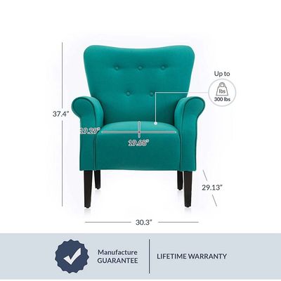 Andrew Button Tufted Arm Chair in Teal Color