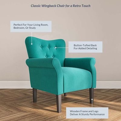 Andrew Button Tufted Arm Chair in Teal Color