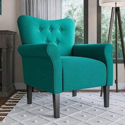 Andrew Button Tufted Arm Chair in Teal Color