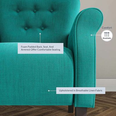 Andrew Button Tufted Arm Chair in Teal Color