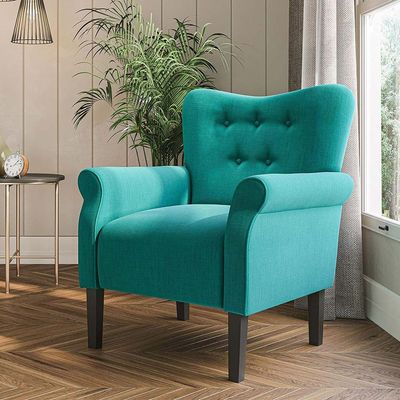 Andrew Button Tufted Arm Chair in Teal Color