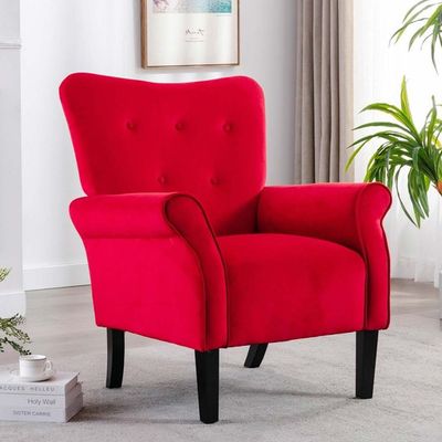 Andrew Button Tufted Arm Chair in Red Color