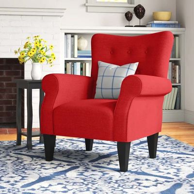 Andrew Button Tufted Arm Chair in Red Color