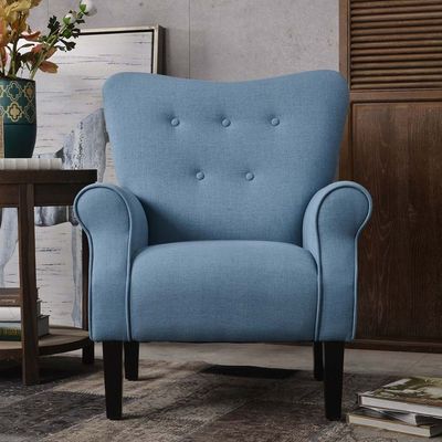 Andrew Button Tufted Arm Chair in Blue Color