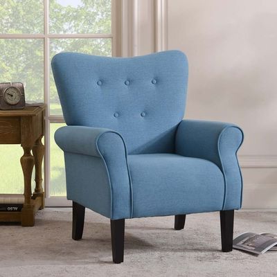 Andrew Button Tufted Arm Chair in Blue Color