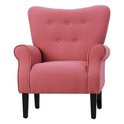 Andrew Button Tufted Arm Chair in Rose Color