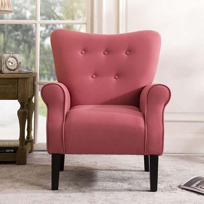 Andrew Button Tufted Arm Chair in Rose Color