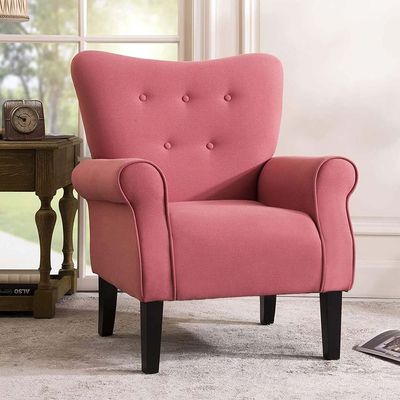 Andrew Button Tufted Arm Chair in Rose Color