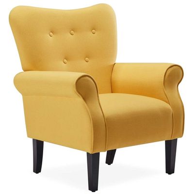 Andrew Button Tufted Arm Chair in Yellow Color