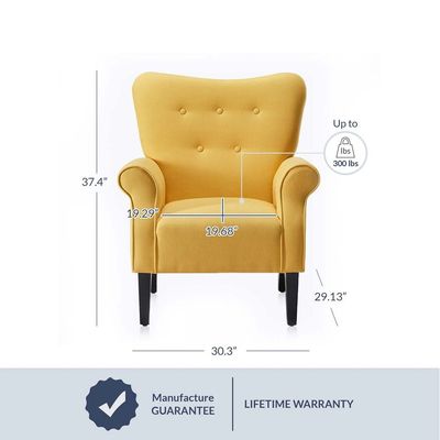 Andrew Button Tufted Arm Chair in Yellow Color