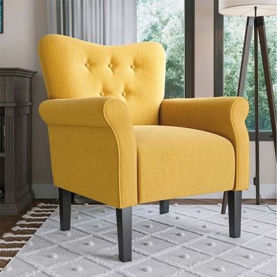 Andrew Button Tufted Arm Chair in Yellow Color