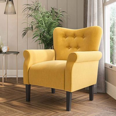 Andrew Button Tufted Arm Chair in Yellow Color