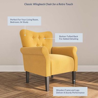 Andrew Button Tufted Arm Chair in Yellow Color