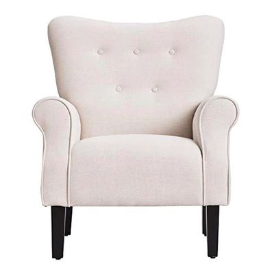 Andrew Button Tufted Arm Chair in Ivory Color